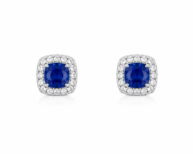 Royal Blue Sapphire and Diamond Earrings