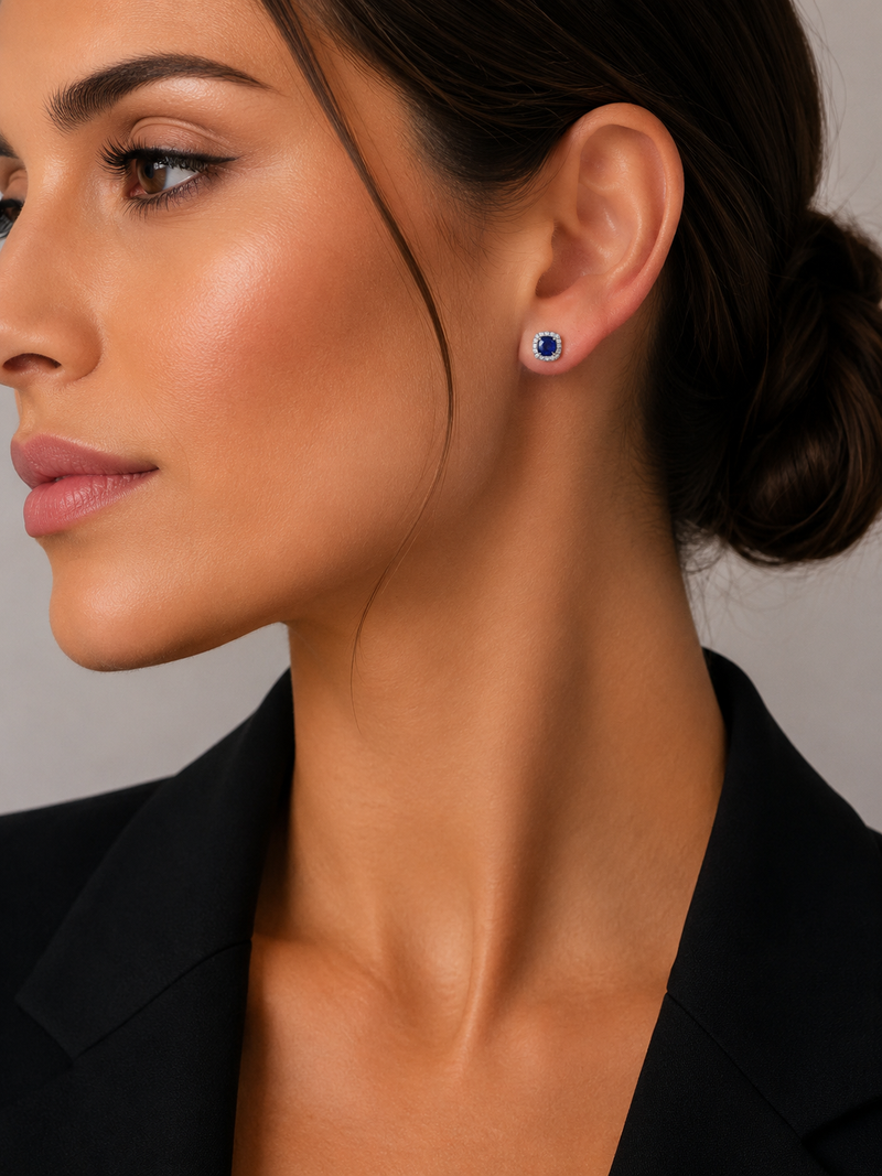 Royal Blue Sapphire and Diamond Earrings