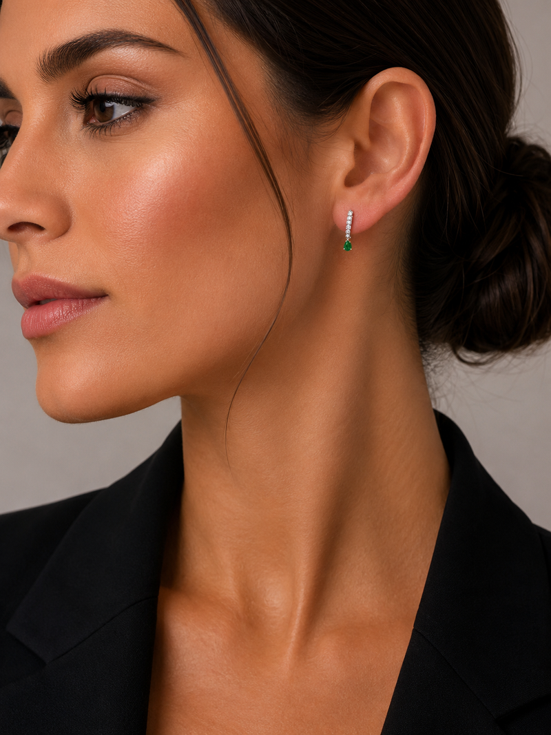 Emerald and Diamond Drop Earrings