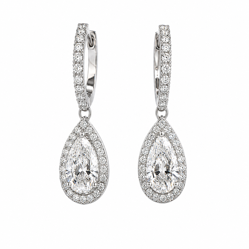 Pear Cluster Drop Hoop Earrings