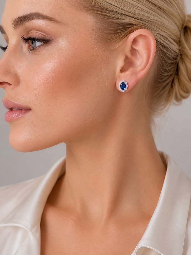 Fancy Halo Sapphire Earrings
