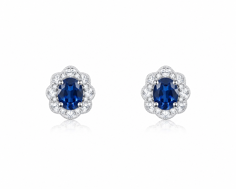 Fancy Halo Sapphire Earrings