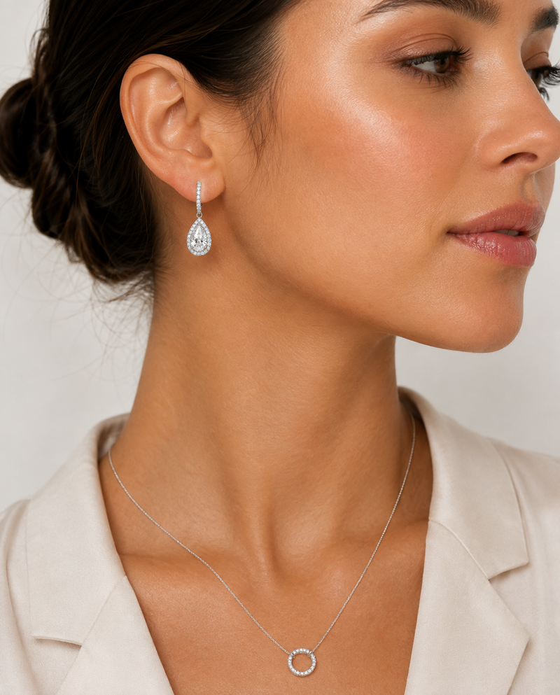 Pear Cluster Drop Hoop Earrings