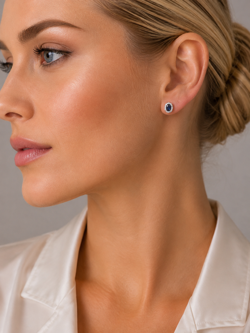 Oval Halo Sapphire Earrings