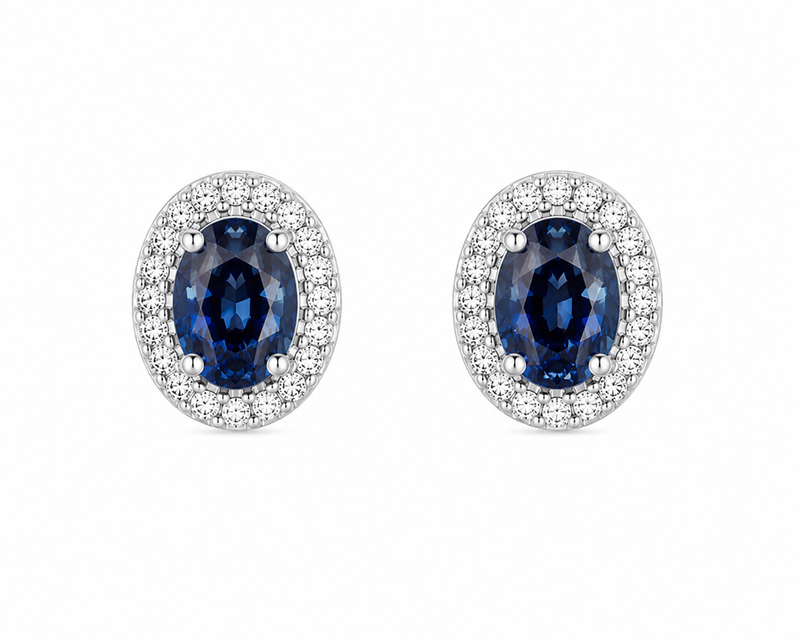 Oval Halo Sapphire Earrings