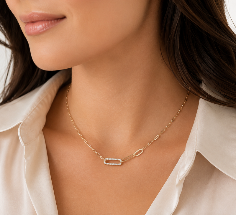 Claw Set Paperclip Diamond Necklace