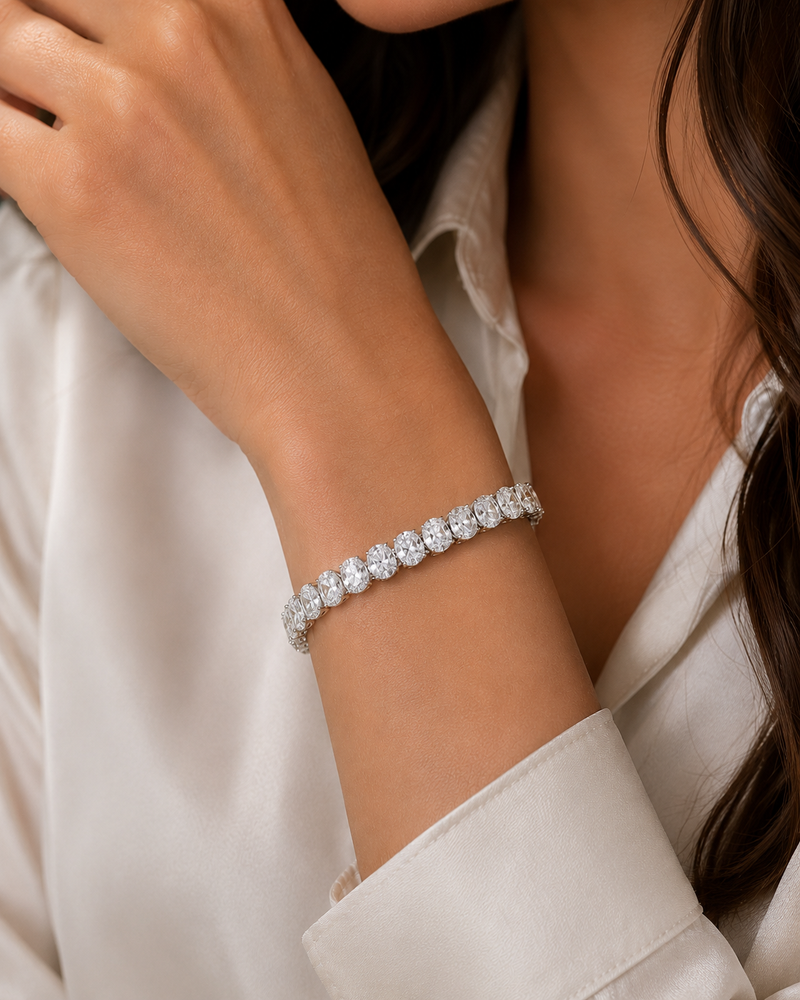 11.00 Carat Oval Straight Line Diamond Tennis Bracelet