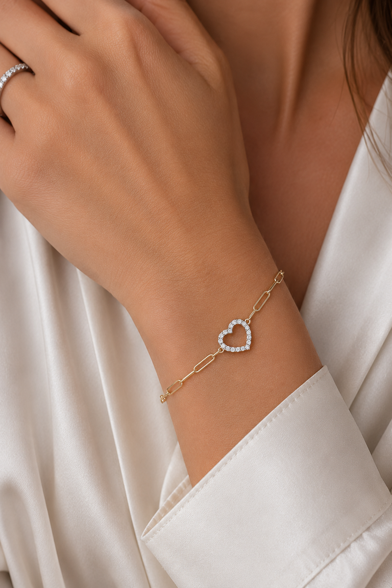 Heart on Paperclip Diamond Bracelet