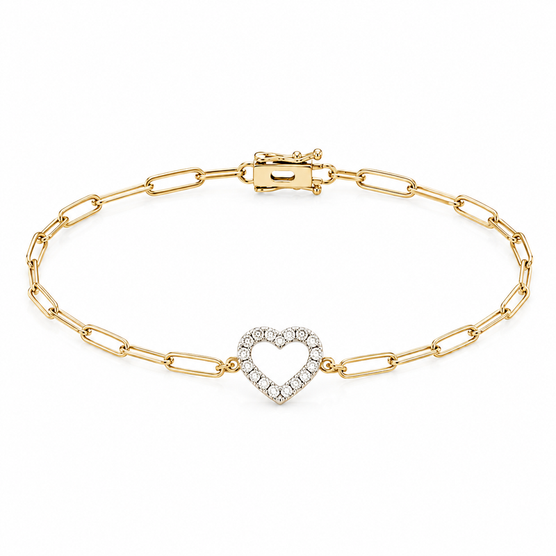 Heart on Paperclip Diamond Bracelet