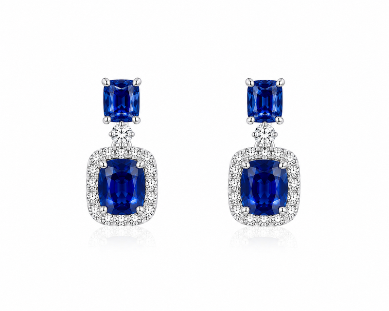 Diamond and Sapphire Drop Earrings
