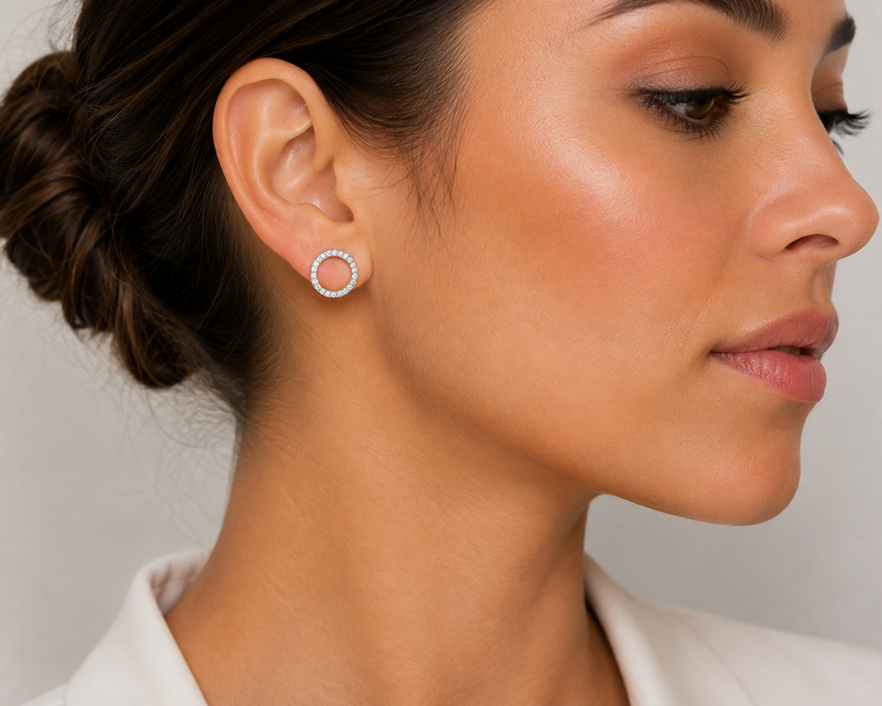 Circle Diamond Stud Earrings