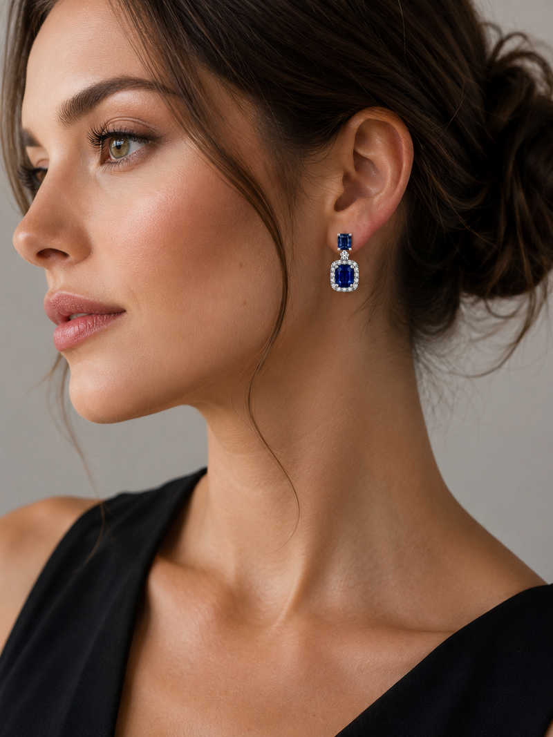 Diamond and Sapphire Drop Earrings