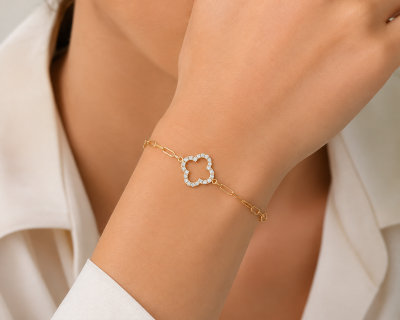 Clover on Paperclip Diamond Bracelet