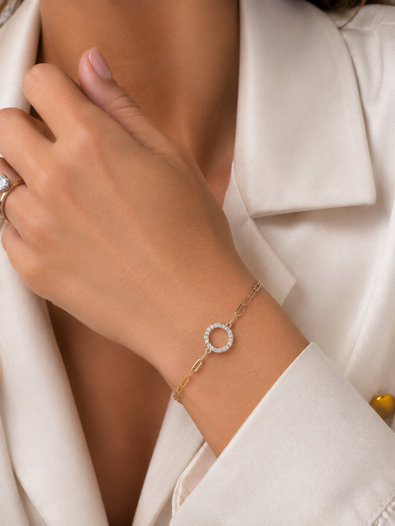 Circle on Paperclip Diamond Bracelet