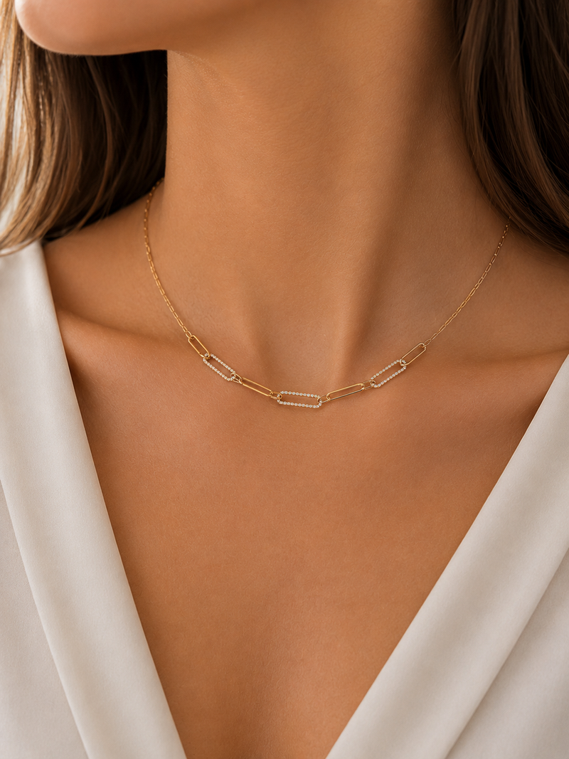 Claw Set Paperclip Diamond Necklace