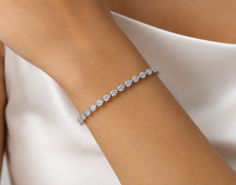 12.00 Carat Pear Cut Diamond Straight Line Tennis Bracelet