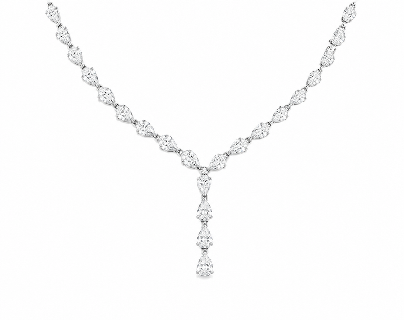 Diamond Pear Shape Tennis Necklace with Drop Pendant