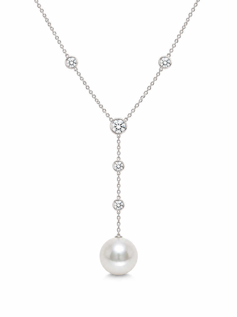 Bezel Diamond & Pearl Necklace