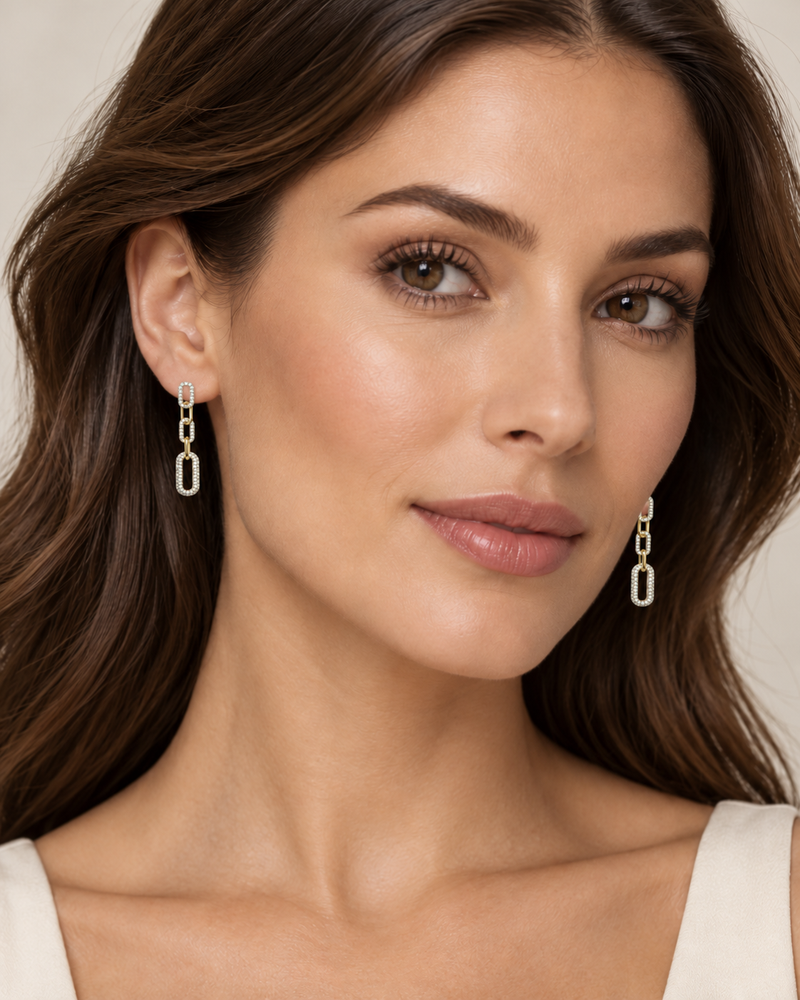 Claw Set Paperclip Diamond Drop Earrings