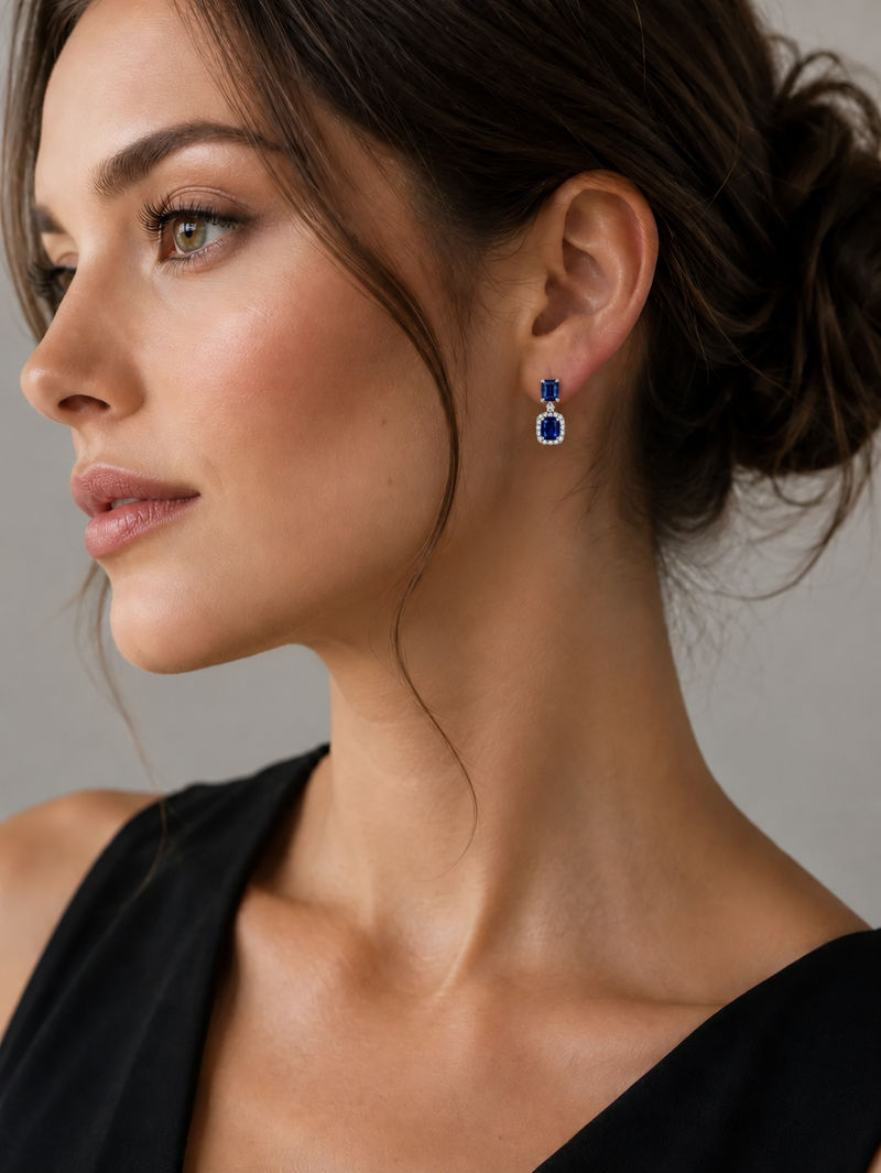 Diamond and Sapphire Drop Earrings