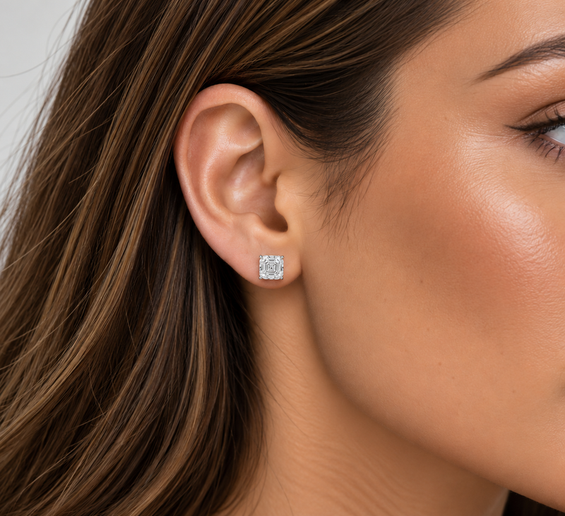 Asscher Cut Diamond Stud Earrings