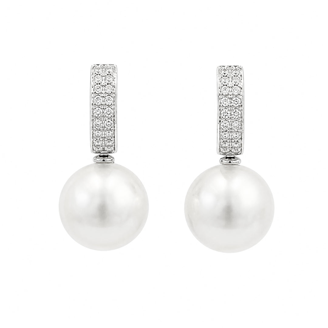Pearl Diamond Hoop Earrings