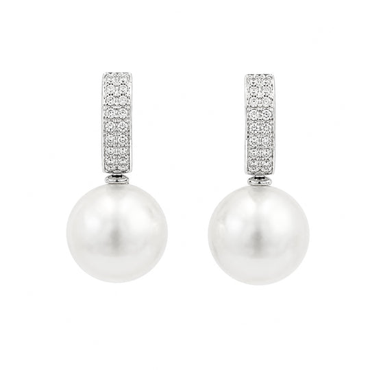Pearl Diamond Hoop Earrings