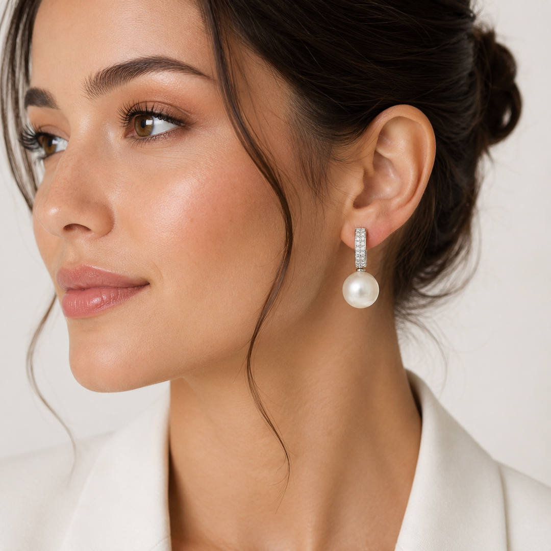 Pearl Diamond Hoop Earrings