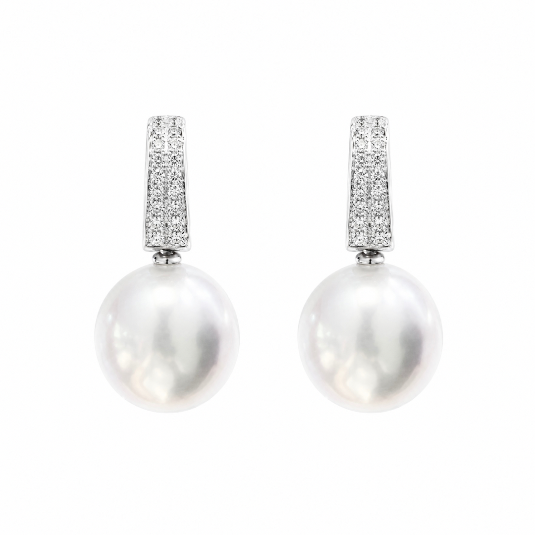 Pearl Diamond Hoop Earrings