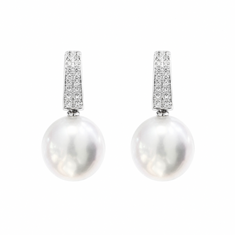 Pearl Diamond Hoop Earrings