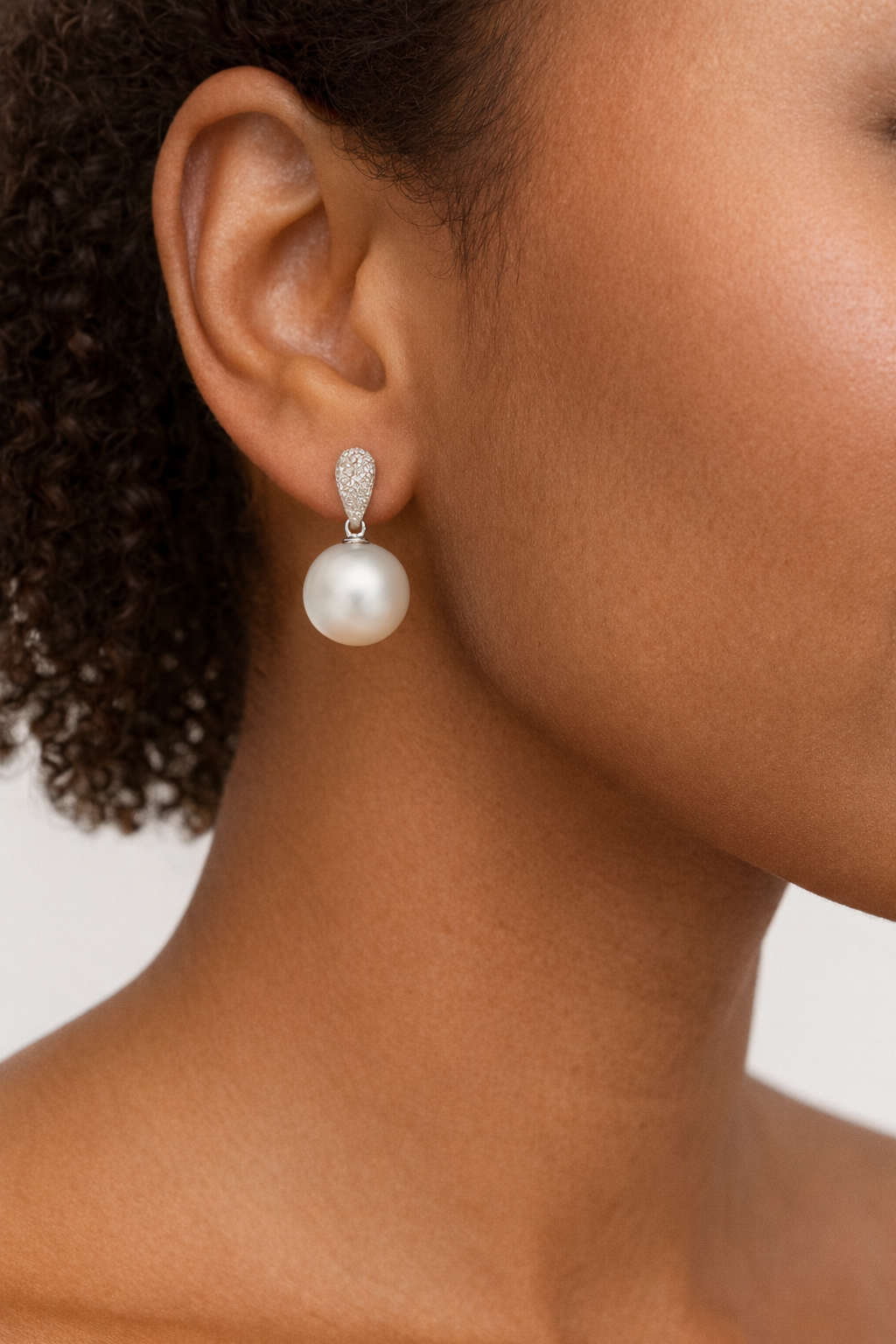 Pearl Drop Earrings Brilliant Cut Diamonds