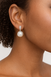 Pearl Drop Earrings Brilliant Cut Diamonds