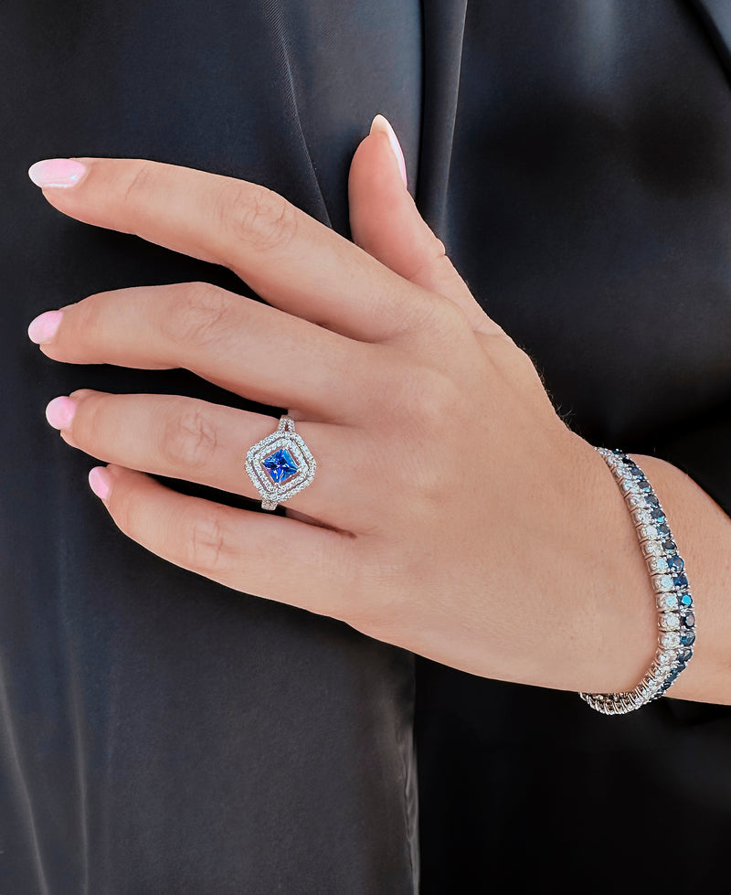 Tanzanite Princess Cut Double Halo Ring