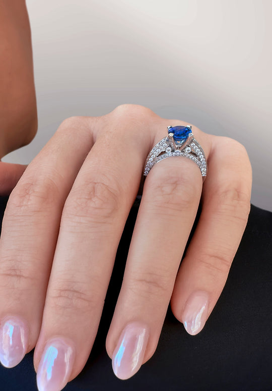 Blue Sapphire Diamond Band Ring