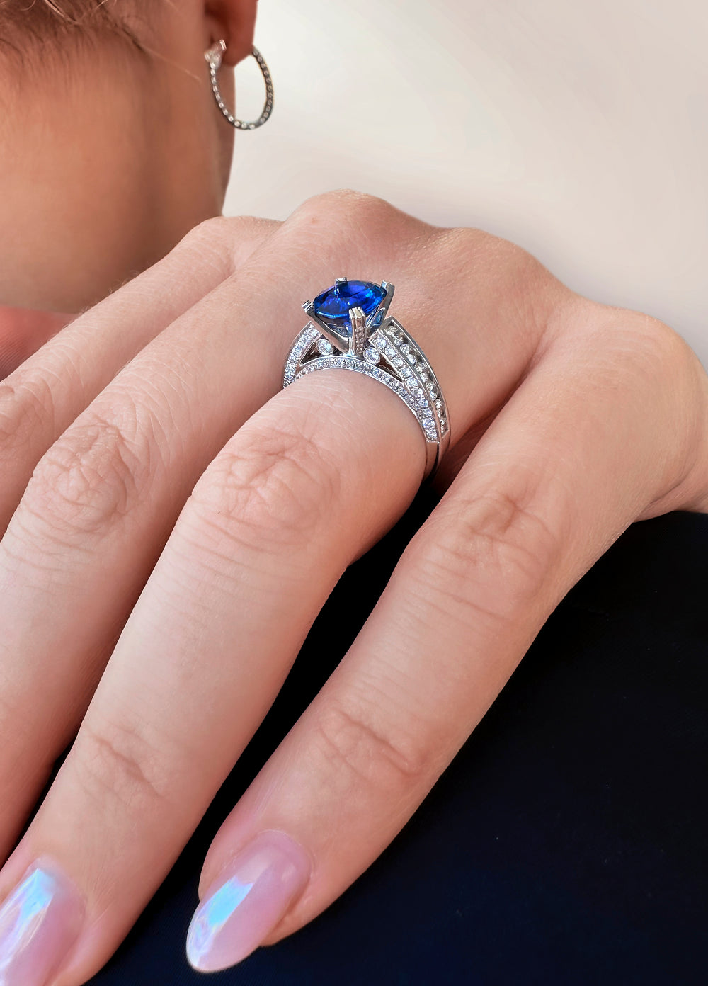 Blue Sapphire Diamond Band Ring