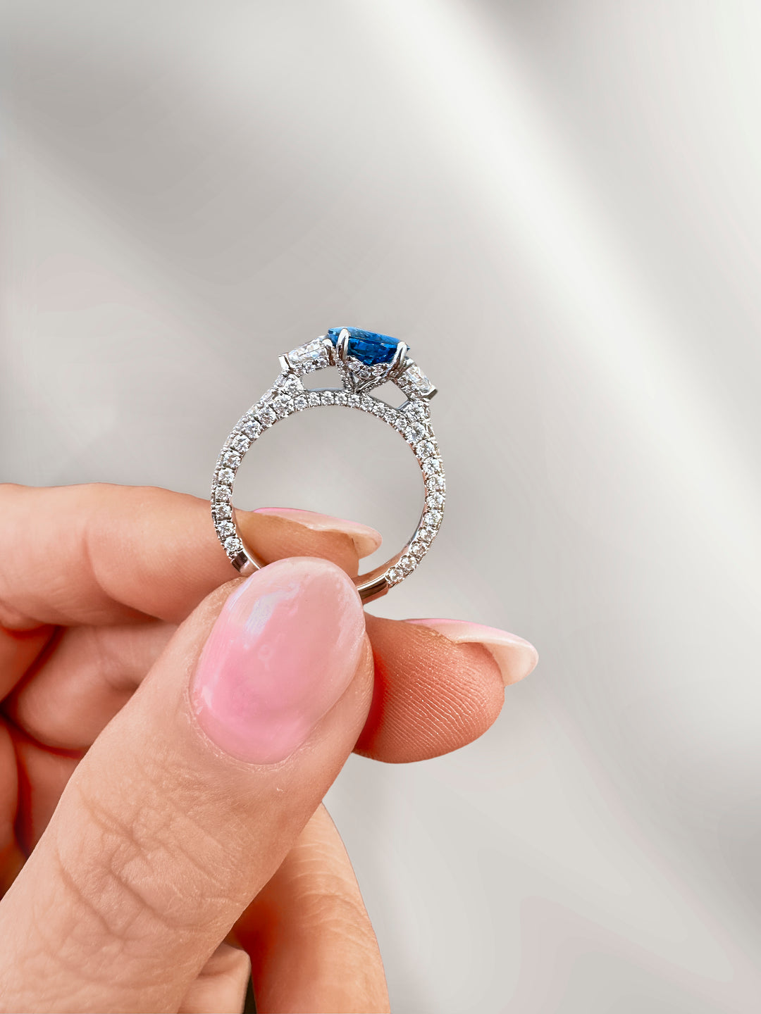 Pear Blue Sapphire Trilogy Ring