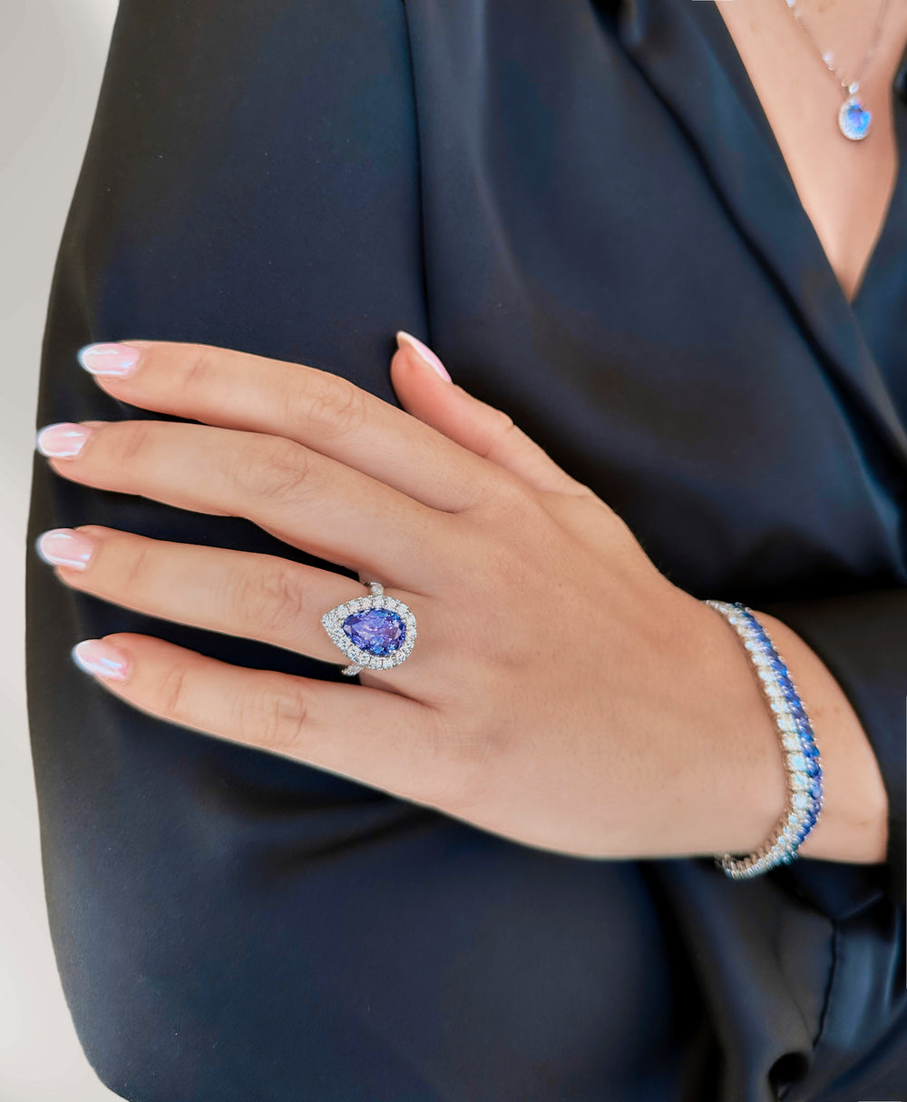 Tanzanite Pear Halo Ring