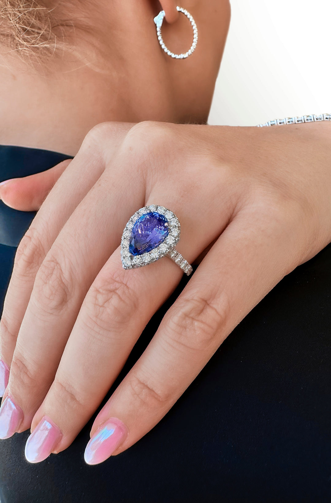 Tanzanite Pear Halo Ring