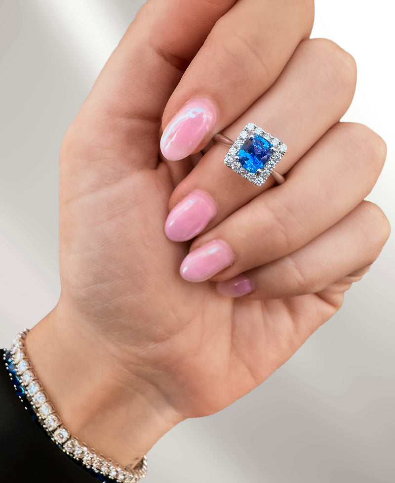 Blue Sapphire Cushion Cut Ring