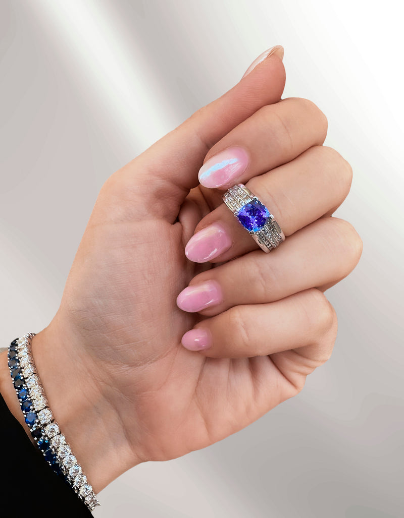 Tanzanite Cushion Halo Ring