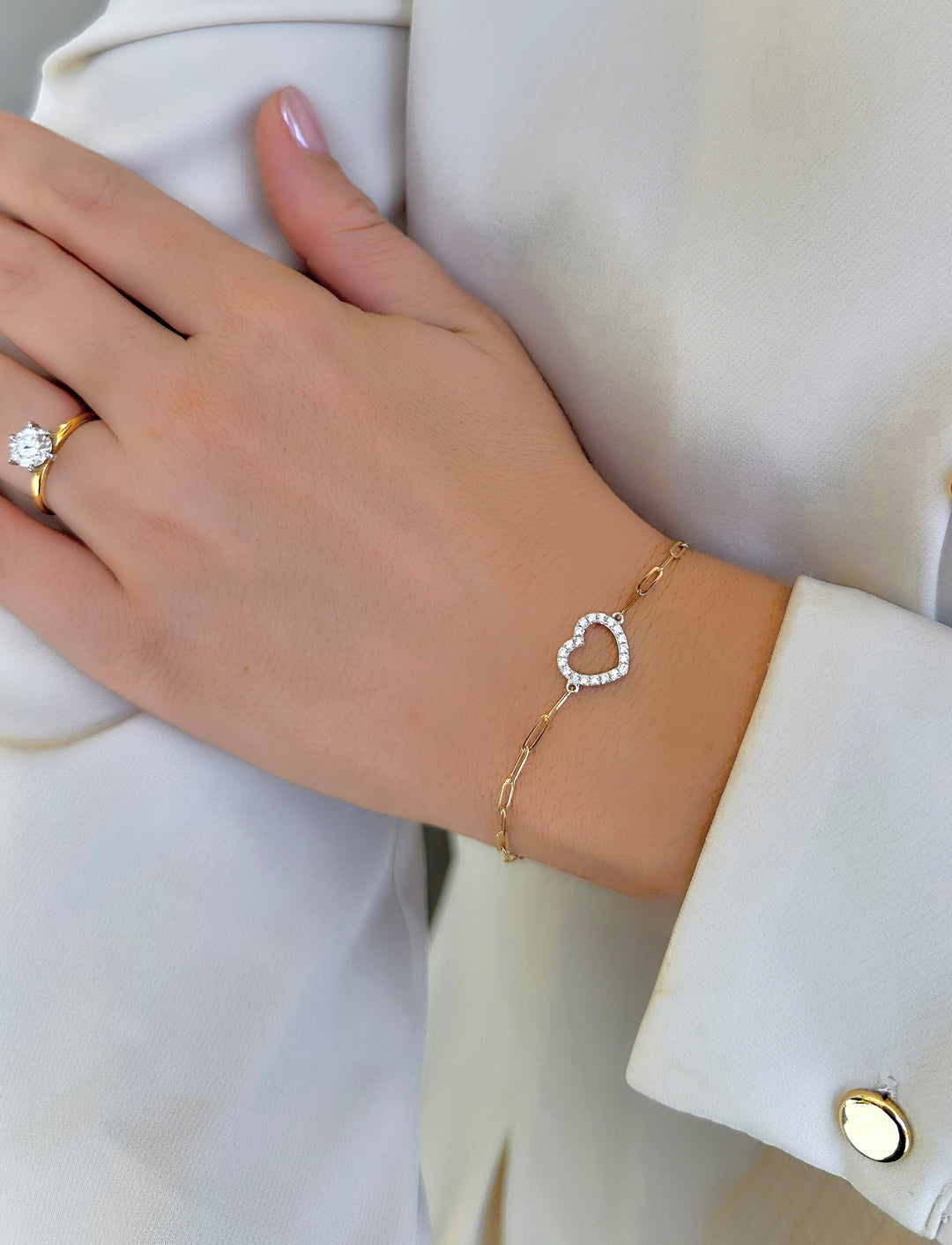 Heart on Paperclip Diamond Bracelet