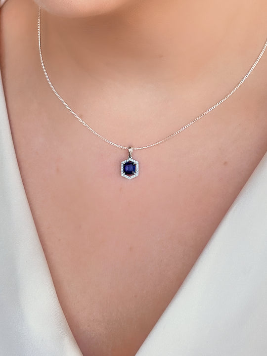 Dark Blue Emerald Cut Sapphire Pendant