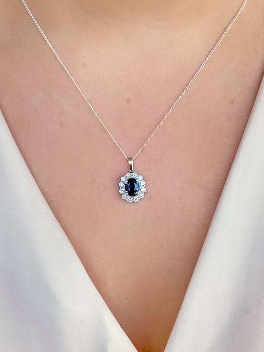 Fancy Halo Sapphire Pendant