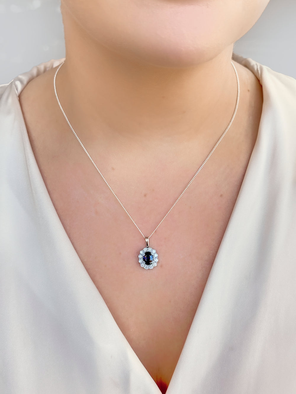 Fancy Halo Sapphire Pendant