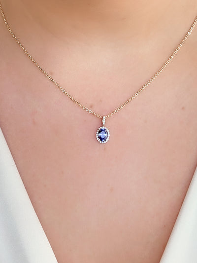 Blue Tanzanite Halo Pendant
