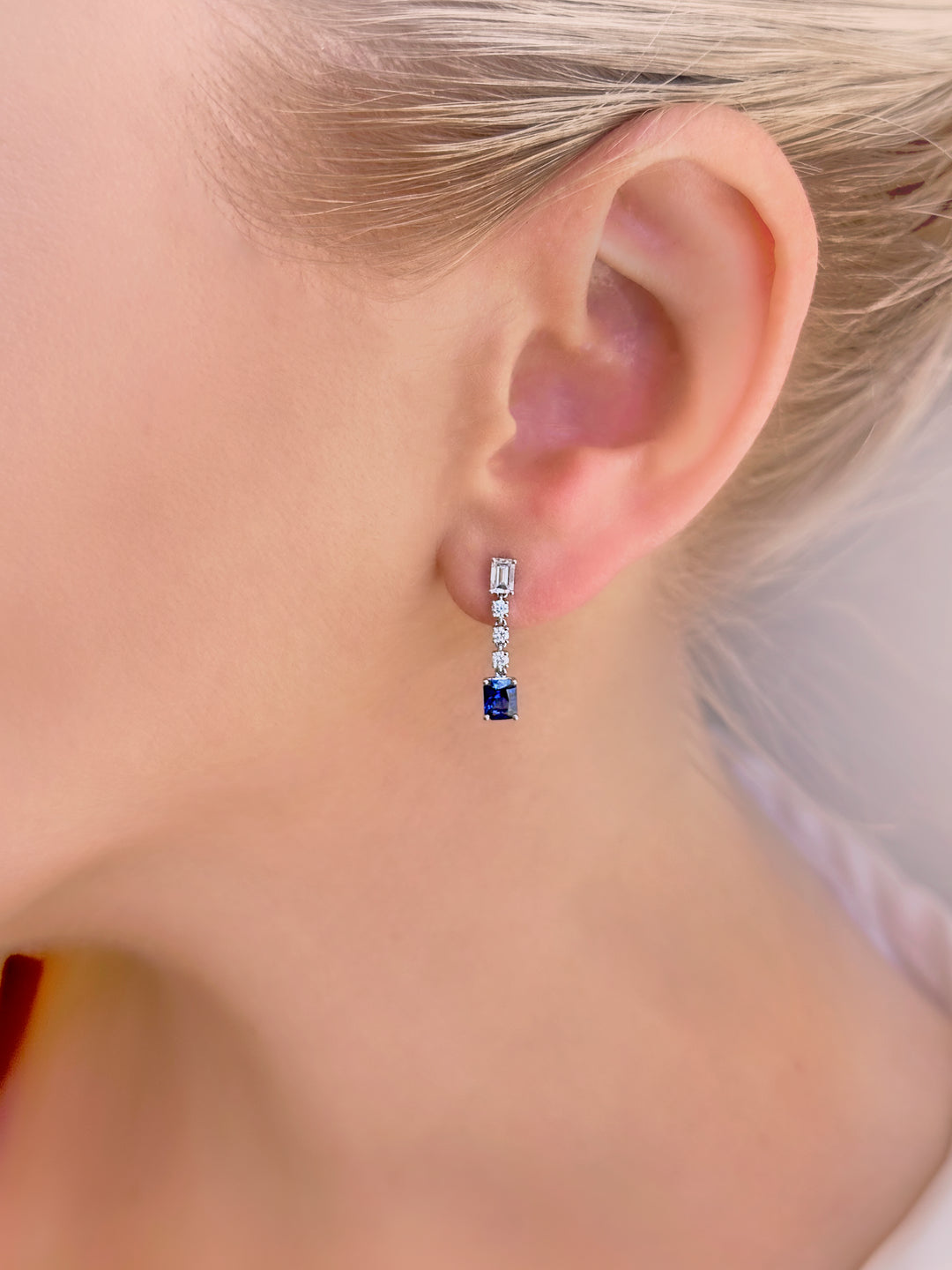Deep Blue Sapphire and Diamond Drop Earrings