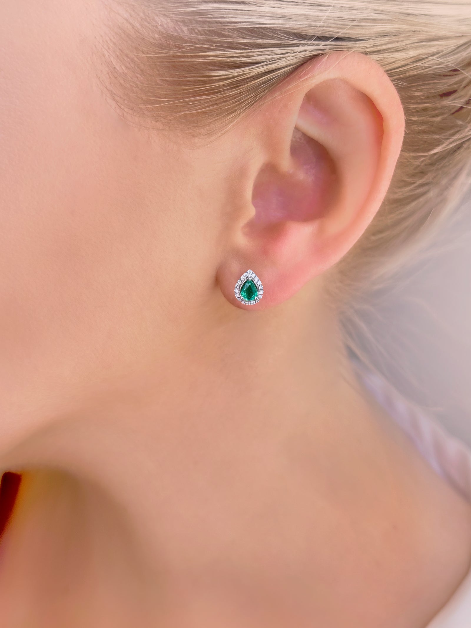 Emerald Halo Stud Earrings