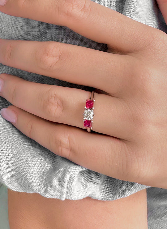 Diamond and Ruby Trilogy Ring