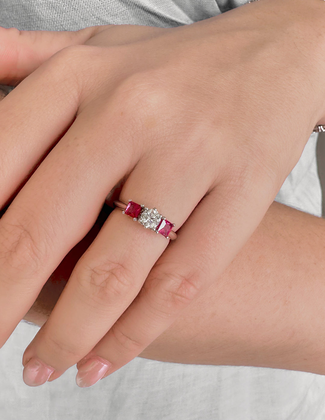 Diamond and Ruby Trilogy Ring