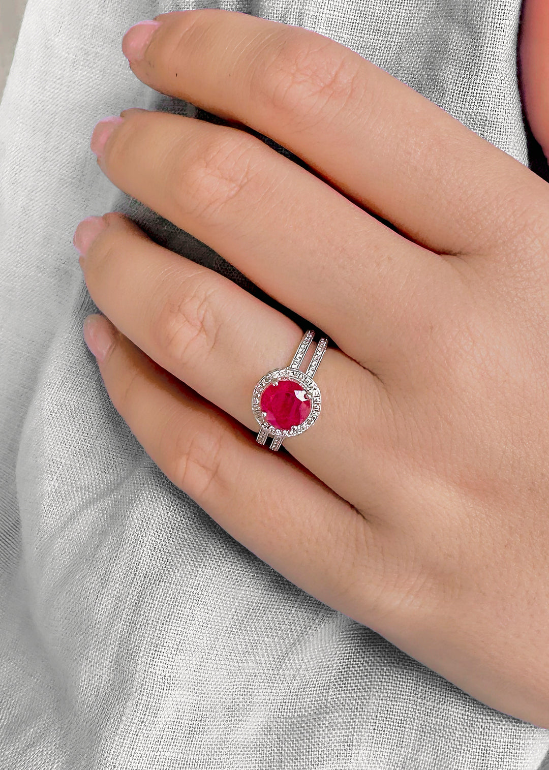 Ruby Round Halo Ring